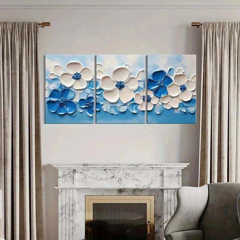 3pcs Abstract Elegant Blue & White Floral Wall Art Set Canvas Framed 40x60cm - High Quality Print 100% Australian Made Wall Canvas Ready to Hang - Bella Home Decor