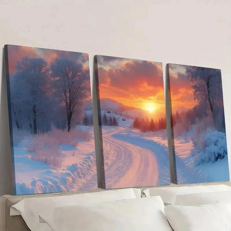3pcs Sunset Winter Cowboy Trail Landscape Wall Art Set Canvas Framed 40x60cm - High Quality Print 100% Australian Made Wall Canvas Ready to Hang - Bella Home Decor