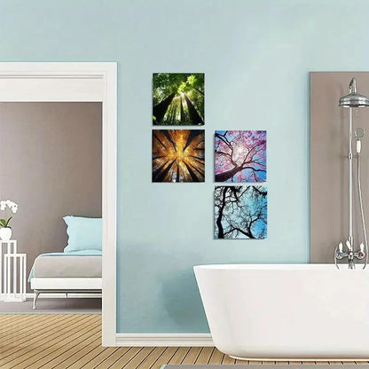 4pcs Spring Summer Autumn Winter Four Seasons Wall Art Canvas Framed