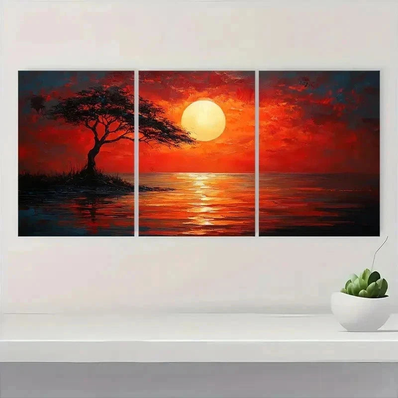 3pcs Savannah Sunshine Red Darkness Perfect Wall Art Set Canvas Framed 50x70cm - High Quality Print 100% Australian Made Wall Canvas Ready to Hang - Bella Home Decor
