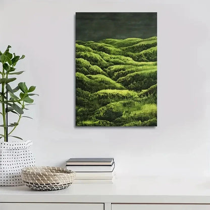Green Moss Grassland Landscape Painting 40x60cm Metal Print Ready to Hang - Bella Home Decor