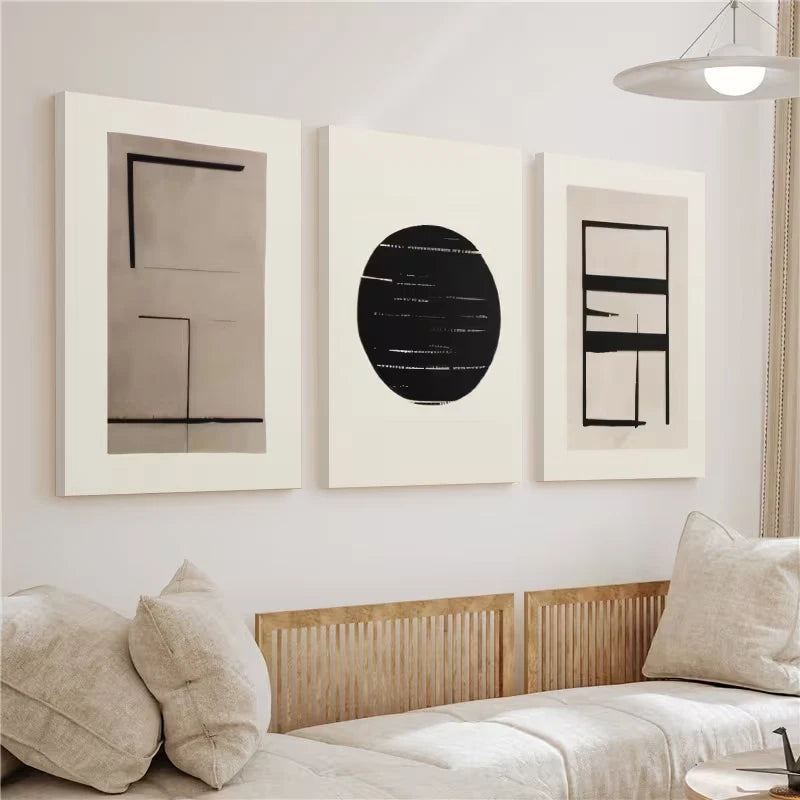 3pcs Gallery Black Beige Geometric Wall Art Set Canvas Framed 60x90cm - High Quality Print 100% Australian Made Wall Canvas Ready to Hang