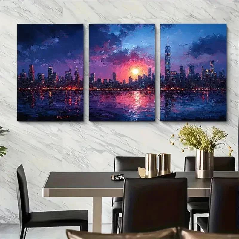 3pcs Cityscape At Night Darkness Perfect Wall Art Set Canvas Framed 50x70cm - High Quality Print 100% Australian Made Wall Canvas Ready to Hang - Bella Home Decor