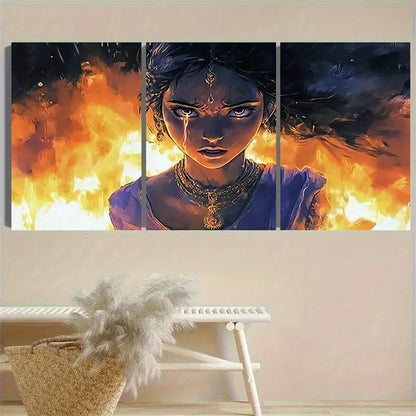 3pcs Fiery Fantasy Character Portrait Wall Art Set Canvas Framed 50x70cm - High Quality Print 100% Australian Made Wall Canvas Ready to Hang