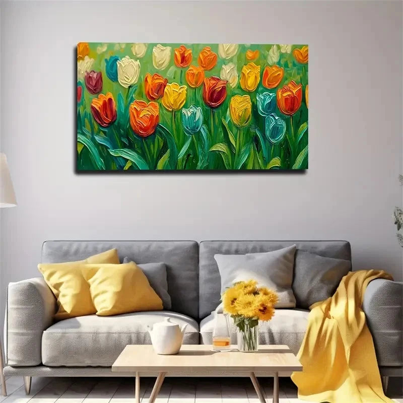 Vibrant Tulips Popular Nature Wall Art Canvas Office Home Room Framed 120x60cm