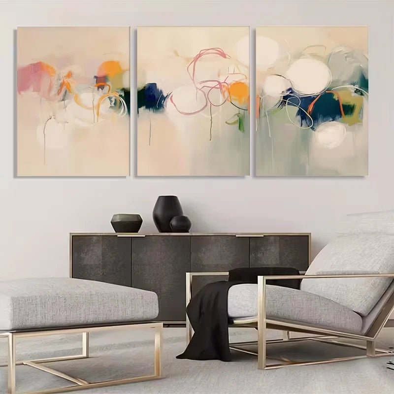 3pcs Abstract Beige Orange Blue Green Shapes  Wall Art Set Canvas Framed 60x90cm - High Quality Print 100% Australian Made Wall Canvas Ready to Hang - Bella Home Decor