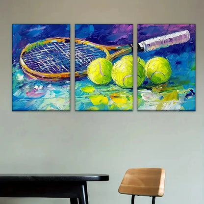 3pcs Tennis Theme with Rackets & Balls Wall Art Set Canvas Framed 60x90cm - High Quality Print 100% Australian Made Wall Canvas Ready to Hang