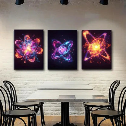 3pcs Vibrant Atomic Energy Electrifying Abstract Wall Art Canvas Unframed - High Quality Print 100% Australian Made Wall Canvas