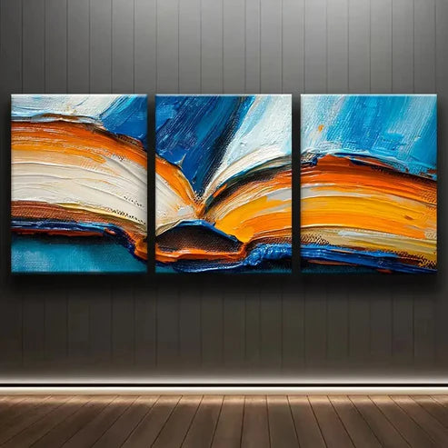 3pcs Abstract Painting of Book for Home Perfect Wall Art Set Canvas Unframed - High Quality Print 100% Australian Made Wall Canvas - Bella Home Decor