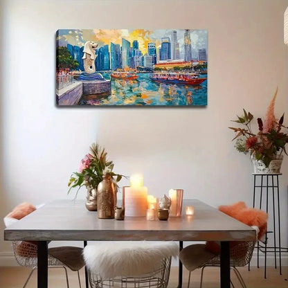 Vibrant Skyscraper & Waterfront Wall Art Canvas Office Home Room Framed 120x60cm
