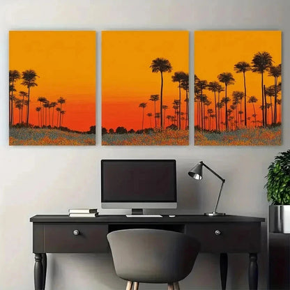 3pcs Golden Coastal Landscape Palm-Lined Perfect Wall Art Set Canvas Framed 50x70cm - High Quality Print 100% Australian Made Wall Canvas Ready to Hang - Bella Home Decor