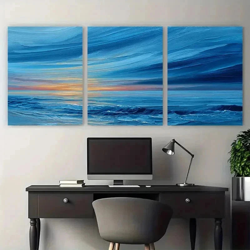 3pcs Seascape Sunrise Golden Sunset Perfect Wall Art Set Canvas Framed 50x70cm - High Quality Print 100% Australian Made Wall Canvas Ready to Hang