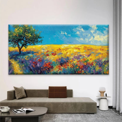 Colorful Meadow & Tree Field Wall Art Canvas Office Home Room Framed 120x60cm