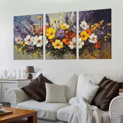 3pcs Decorative Rustic Daisy & Wildflower Canvas Unframed - High Quality Print 100% Australian Made Wall Canvas - Bella Home Decor