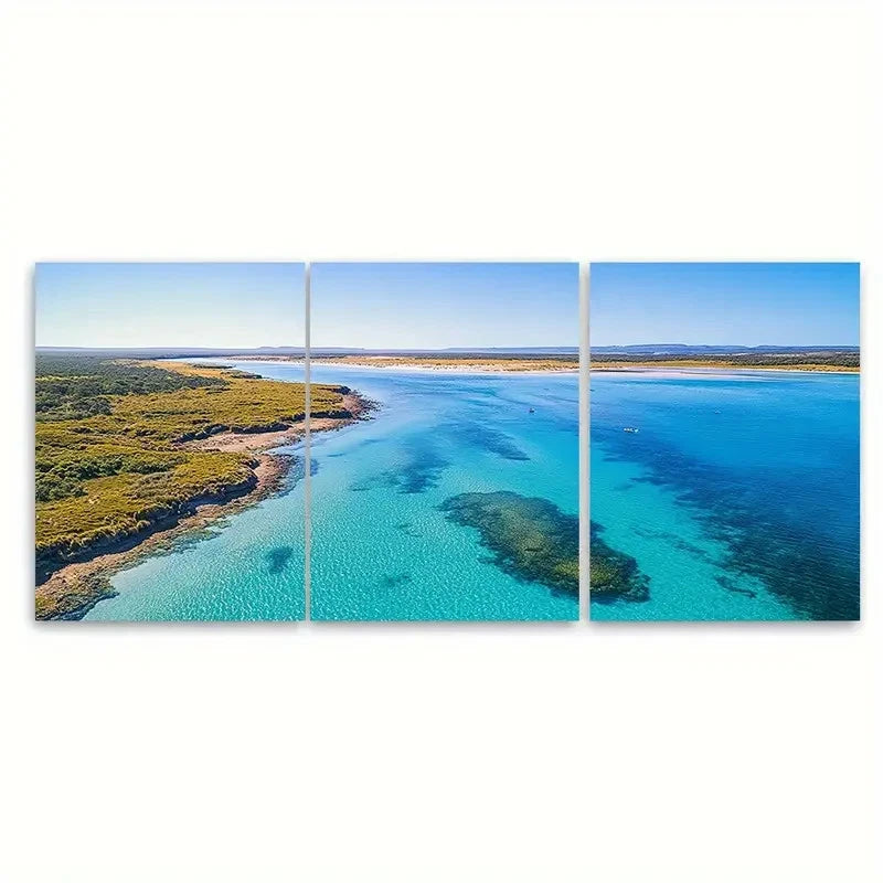 3pcs Hutt Lagoon Australian Travel place  Wall Art Set Canvas Framed 50x70cm - High Quality Print 100% Australian Made Wall Canvas Ready to Hang - Bella Home Decor