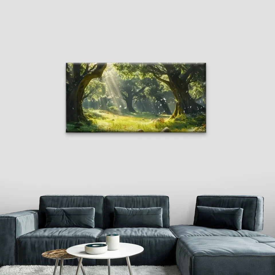 Forest Trees Flowers Grass Wall Art Canvas Office Home Room Framed 120x60cm