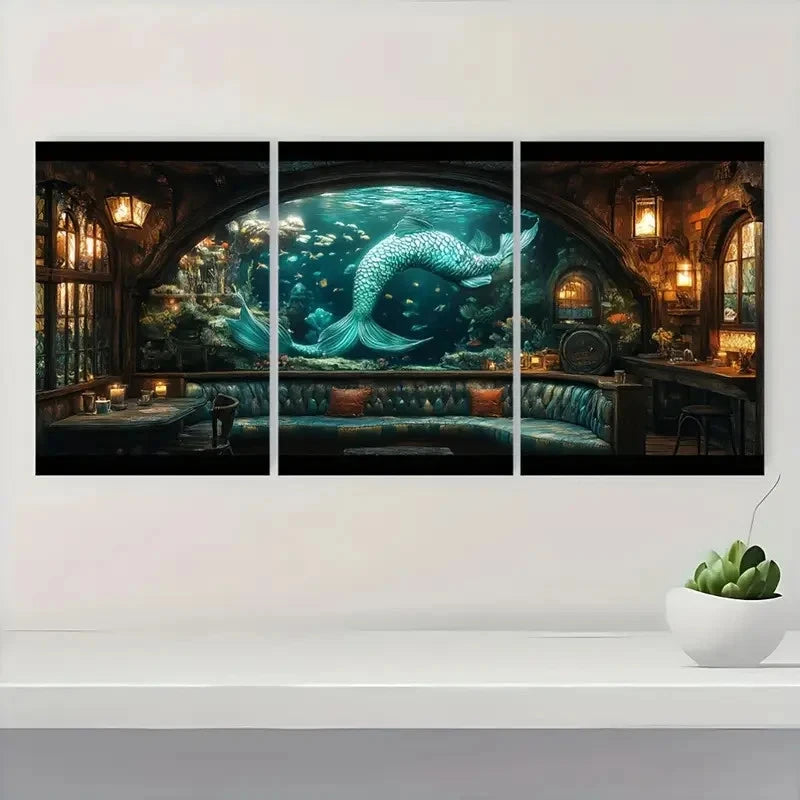 3pcs  Glowing Fish & Coral Reef GC Wall Art Set Canvas Framed 40x60cm - High Quality Print 100% Australian Made Wall Canvas Ready to Hang - Bella Home Decor
