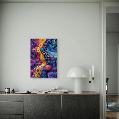 Wavy Line Ocean Currents in Dotted Texture Metal Print Ready to Hang