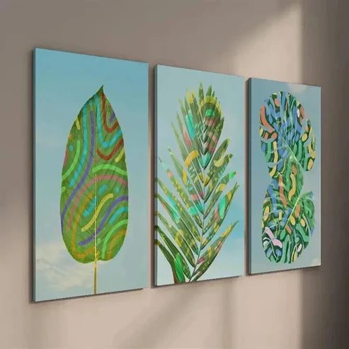 3pcs Tropical Monstera and Palm Leaves Wall Art Set Canvas Unframed - High Quality Print 100% Australian Made Wall Canvas
