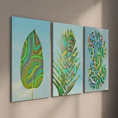 3pcs Tropical Monstera and Palm Leaves Wall Art Set Canvas Unframed - High Quality Print 100% Australian Made Wall Canvas