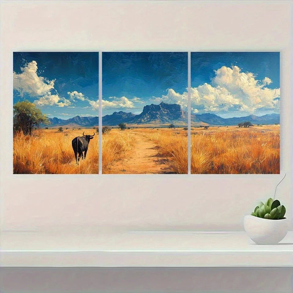 3pcs National Park Black Bull Animal Metal Print Ready to Hang Art - Bella Home Decor