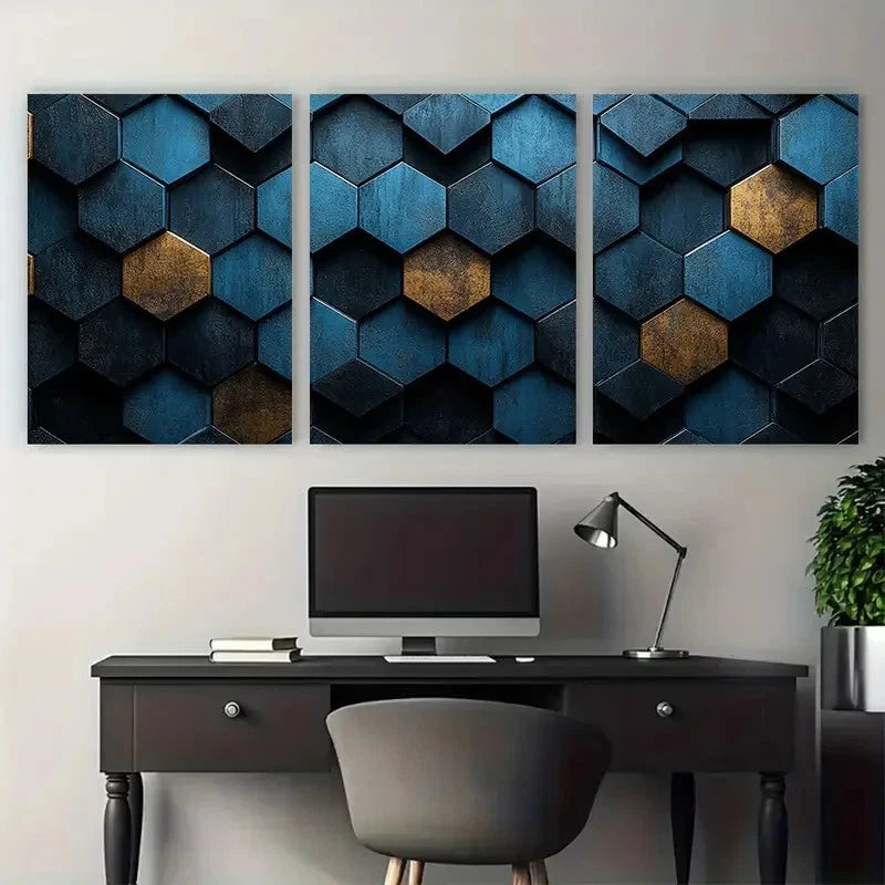3pcs Vibrant Hexagonal Digital Abstract fi    Wall Art Set Canvas Framed 50x70cm - High Quality Print 100% Australian Made Wall Canvas Ready to Hang