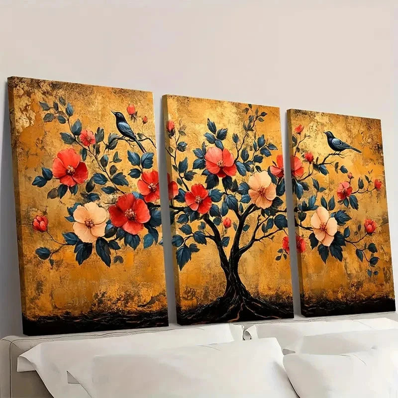 3pcs Vintage Boho Tree of Life  RU   Wall Art Set Canvas Framed 40x60cm - High Quality Print 100% Australian Made Wall Canvas Ready to Hang - Bella Home Decor
