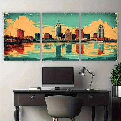 3pcs Vintage Kentucky Cityscape River Perfect Wall Art Set Canvas Framed 50x70cm - High Quality Print 100% Australian Made Wall Canvas Ready to Hang