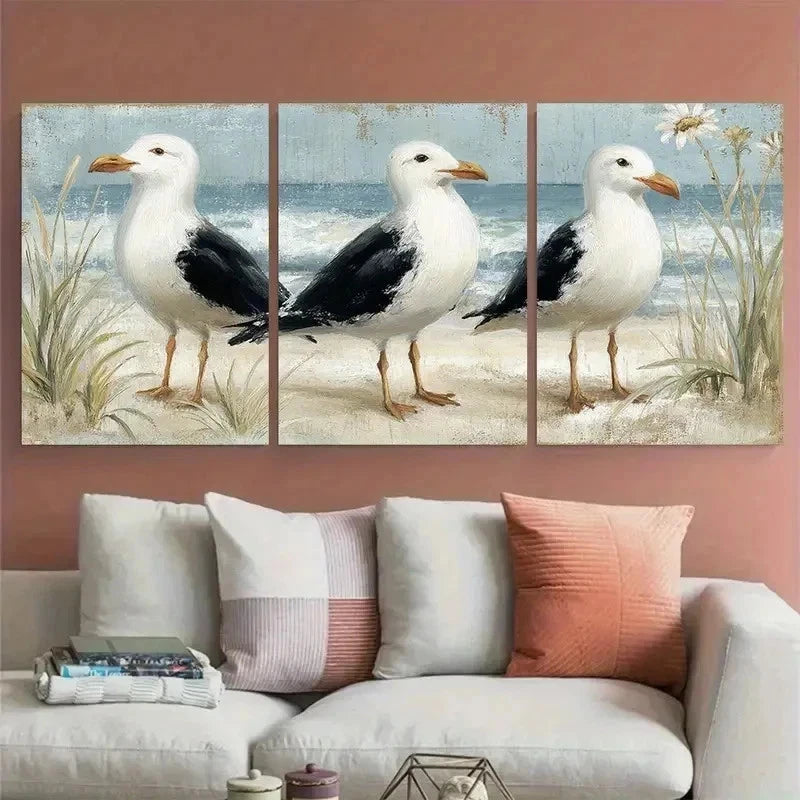 3pcs Seamless Continuous Coastal Décor Perfect Wall Art Set Canvas Framed 60x90cm - High Quality Print 100% Australian Made Wall Canvas Ready to Hang
