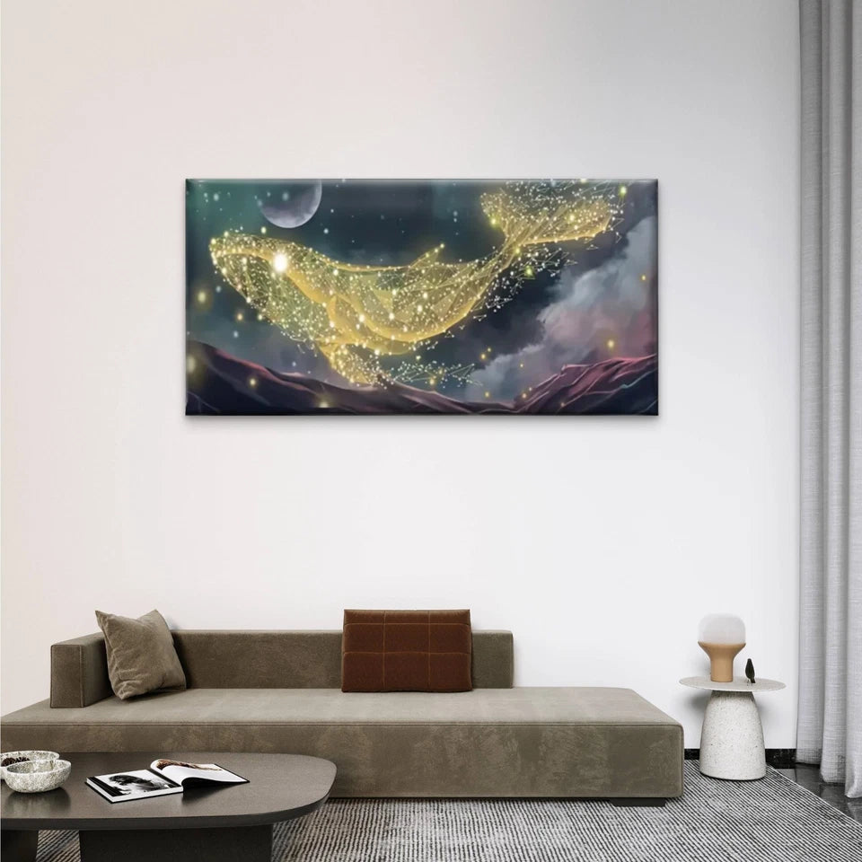 Whales Float Moon Sky Wall Art Canvas Office Home Room Framed 120x60cm