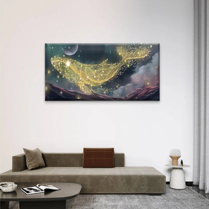 Whales Float Moon Sky Wall Art Canvas Office Home Room Framed 120x60cm