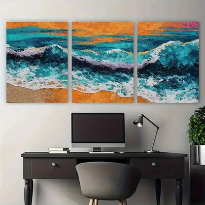 3pcs Orange Sunset Seascape Acrylic Wall Art Set Canvas Unframed - High Quality Print 100% Australian Made Wall Canvas