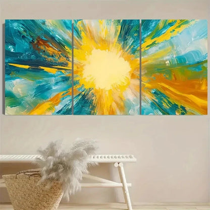 3pcs Abstract Sunburst Yellow and Blue Sunrise Wall Art Set Canvas Framed 50x70cm - High Quality Print 100% Australian Made Wall Canvas Ready to Hang - Bella Home Decor