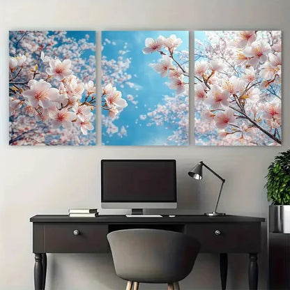 3pcs Blooming Blossom Tree Blue Sky – Wall Art Canvas Unframed – High Quality Print 100% Australian Made Wall Canvas - Bella Home Decor