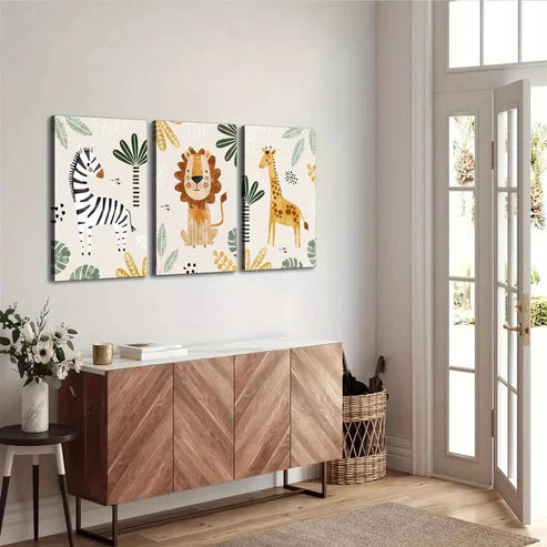 3pcs Creative Elegant Jungle Animal Artwork Wall Art Set Canvas Unframed - High Quality Print 100% Australian Made Wall Canvas - Bella Home Decor