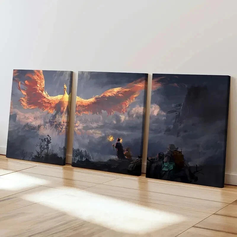 3pcs Vibrant Phoenix & Dragon Fantasy Wall Art Set Canvas Framed 60x90cm - High Quality Print 100% Australian Made Wall Canvas Ready to Hang - Bella Home Decor