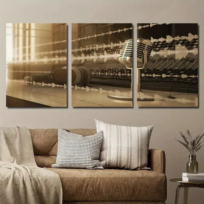 3pcs Music Microphone Decor Wall Art Set Canvas Unframed - High Quality Print 100% Australian Made Wall Canvas