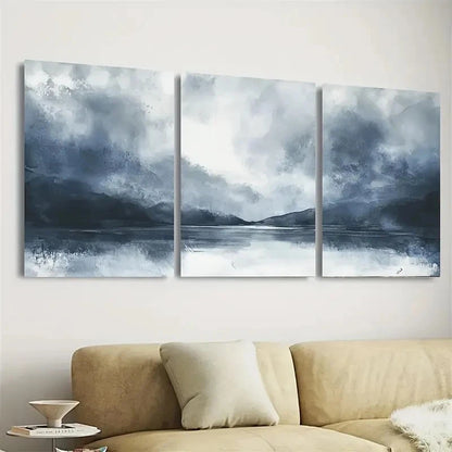 3pcs Gray Watercolor Landscape Wall Art Set Canvas Framed 40x60cm - High Quality Print 100% Australian Made Wall Canvas Ready to Hang