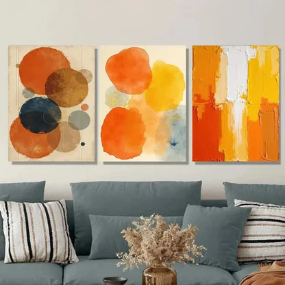 3pcs Elegant Abstract Circles & Shapes Vibrant Wall Art Set Canvas Unframed - High Quality Print 100% Australian Made Wall Canvas