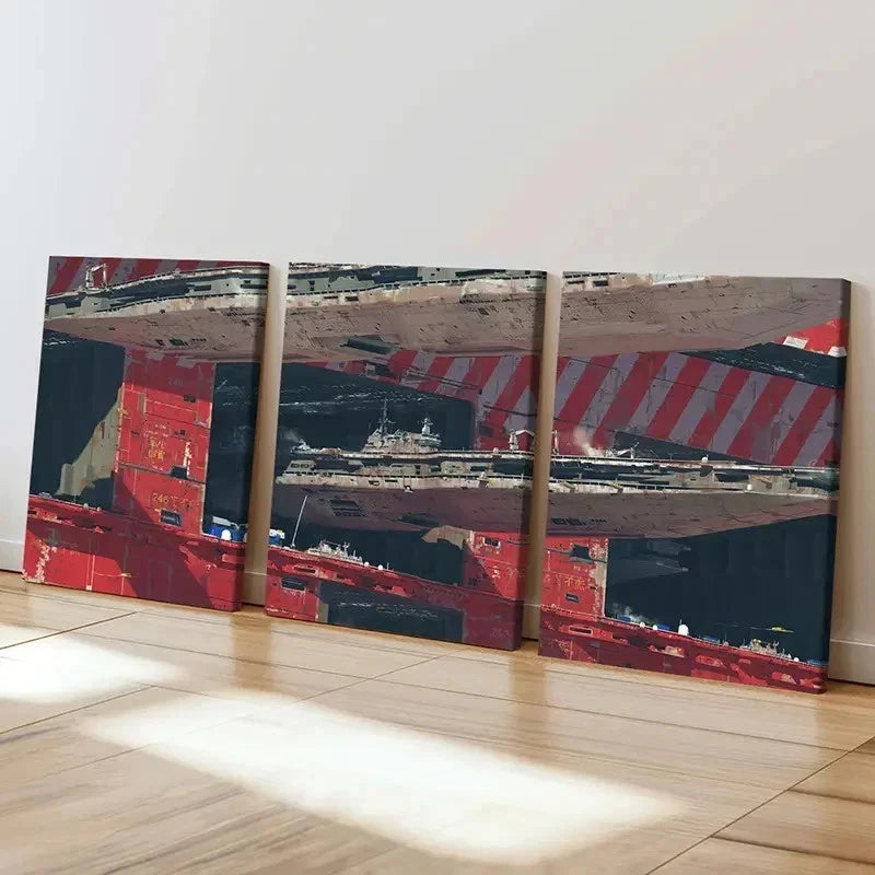 3pcs Sci-Fi Movie Spaceships War Destroyer Wall Art Set Canvas Framed 40x60cm - High Quality Print 100% Australian Made Wall Canvas Ready to Hang - Bella Home Decor