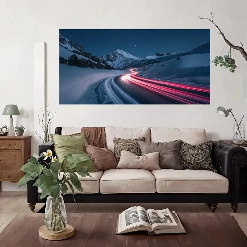 Night Road Mountain Modern Wall Art Canvas Office Home Room Framed 120x60cm