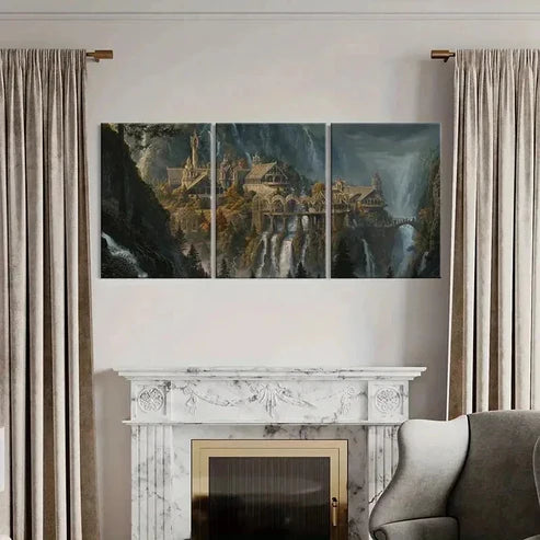 3pcs Retro Middle Earth Castle & Landscape Wall Art Canvas Unframed - High Quality Print 100% Australian Made Wall Canvas