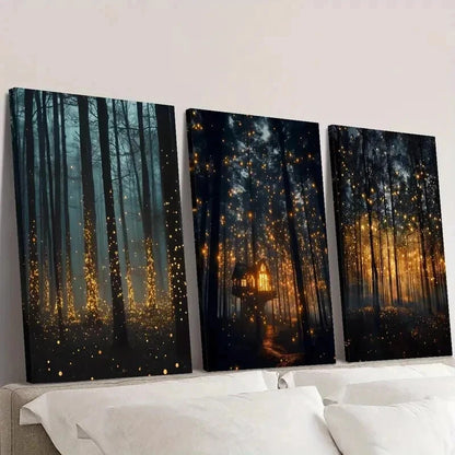 3pcs Dreamy Mysterious Forest & Firefly Wall Art Set Canvas Framed 40x60cm - High Quality Print 100% Australian Made Wall Canvas Ready to Hang