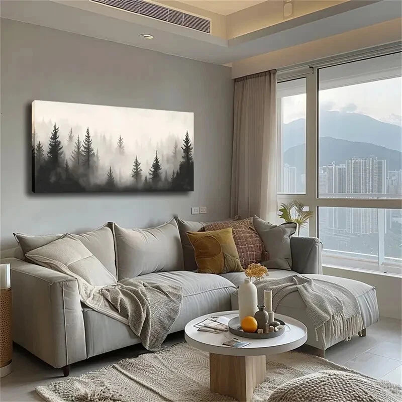 Majestic Pine Forest Misty Wall Art Canvas Office Home Room Framed 120x60cm - Bella Home Decor