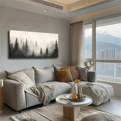 Majestic Pine Forest Misty Wall Art Canvas Office Home Room Framed 120x60cm - Bella Home Decor