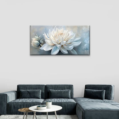 White Flowers Modern Wall Art Canvas Office Home Room Framed 120x60cm