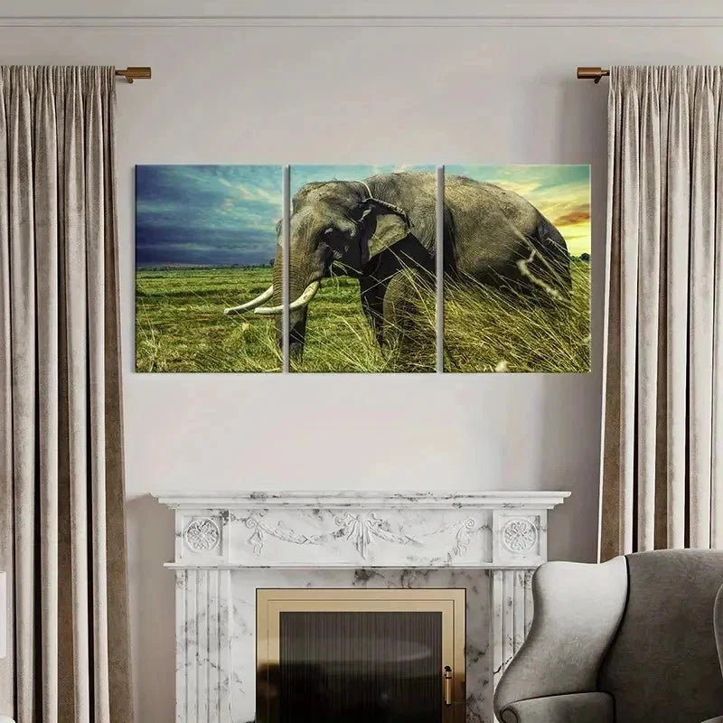 3pcs African Savanna Elephant Portrait Wall Art Set Canvas Framed 40x60cm - High Quality Print 100% Australian Made Wall Canvas Ready to Hang - Bella Home Decor