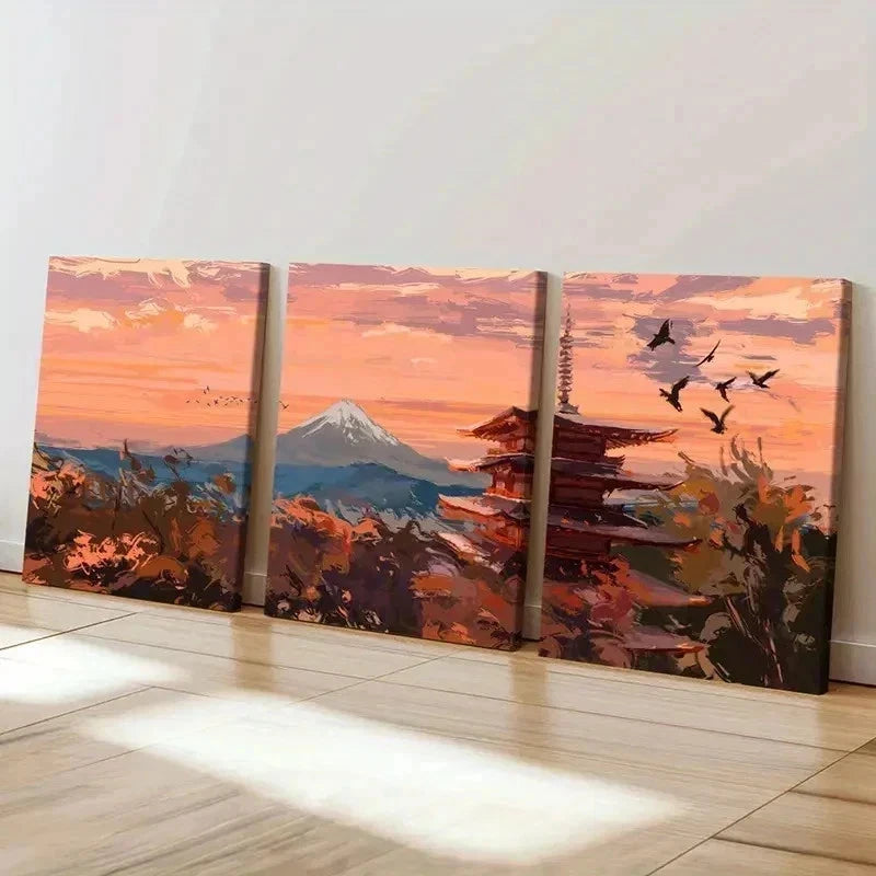 3pcs Japanese Landscape Mount Fuji Wall Art Set Canvas Framed 60x90cm - High Quality Print 100% Australian Made Wall Canvas Ready to Hang