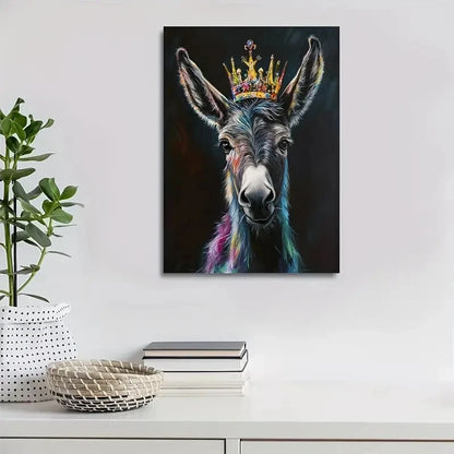 Colorful Donkey with Crown Vibrant Painting  40x60cm Metal Print Ready to Hang