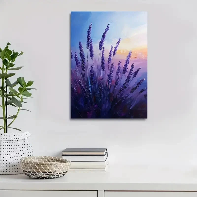 Beautiful Serene Purple Lavender Field Painting 40x60cm Metal Print Ready to Hang - Bella Home Decor